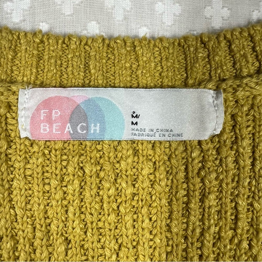 Free People Beach Green Yellow Knit Penny V Neck Sweater Vest‎ - Picture 3 of 5